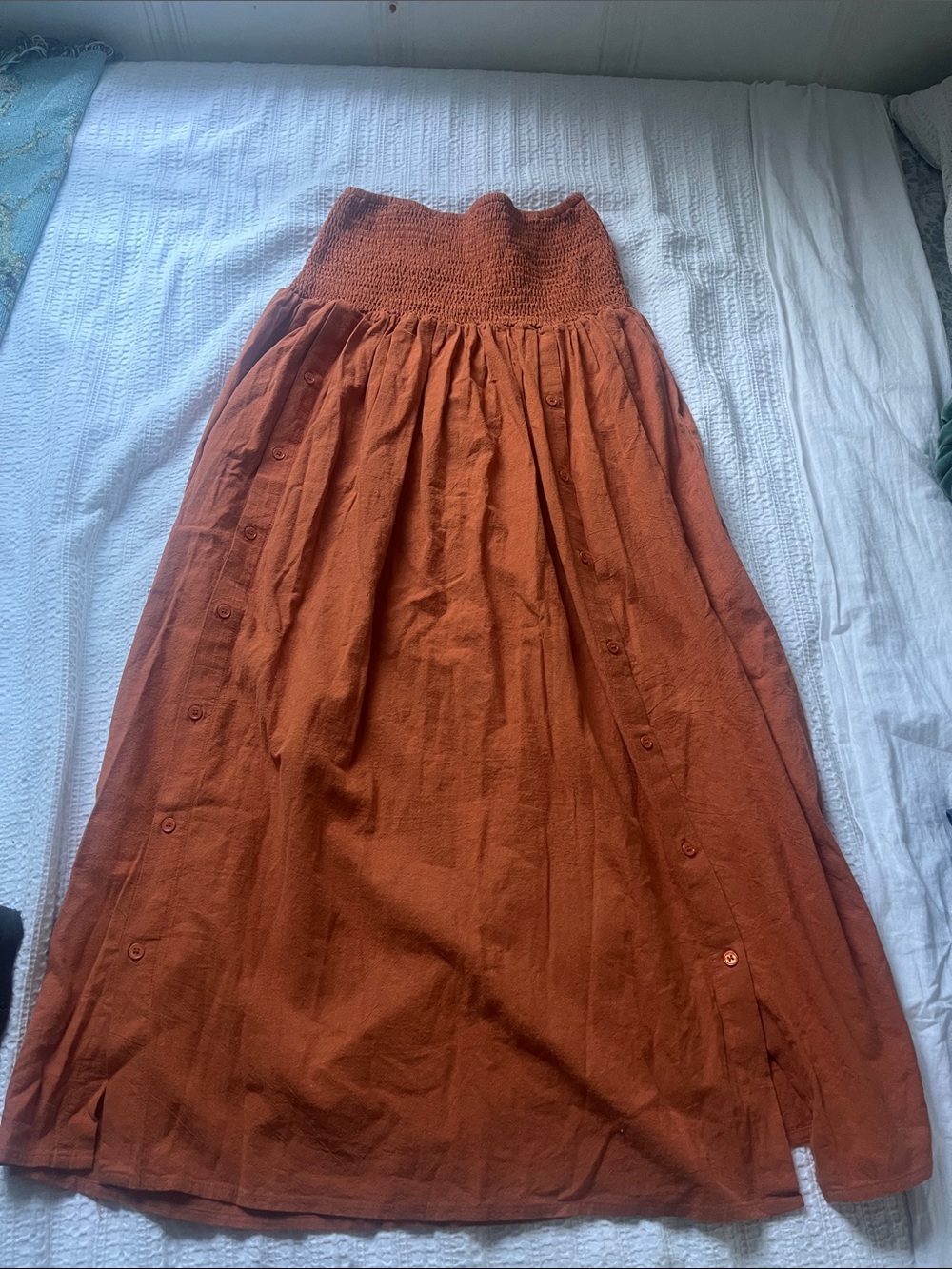 Sovereign Smocked Waist Rust orange  boho Maxi Skirt or strapless dress🍊🧡